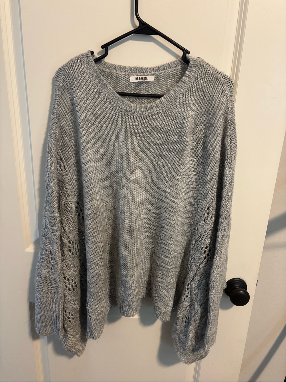 BB Dakota Women's Gray Open-Knit Dolman Long Sleeve Sweater L Slouchy Boho Cozy